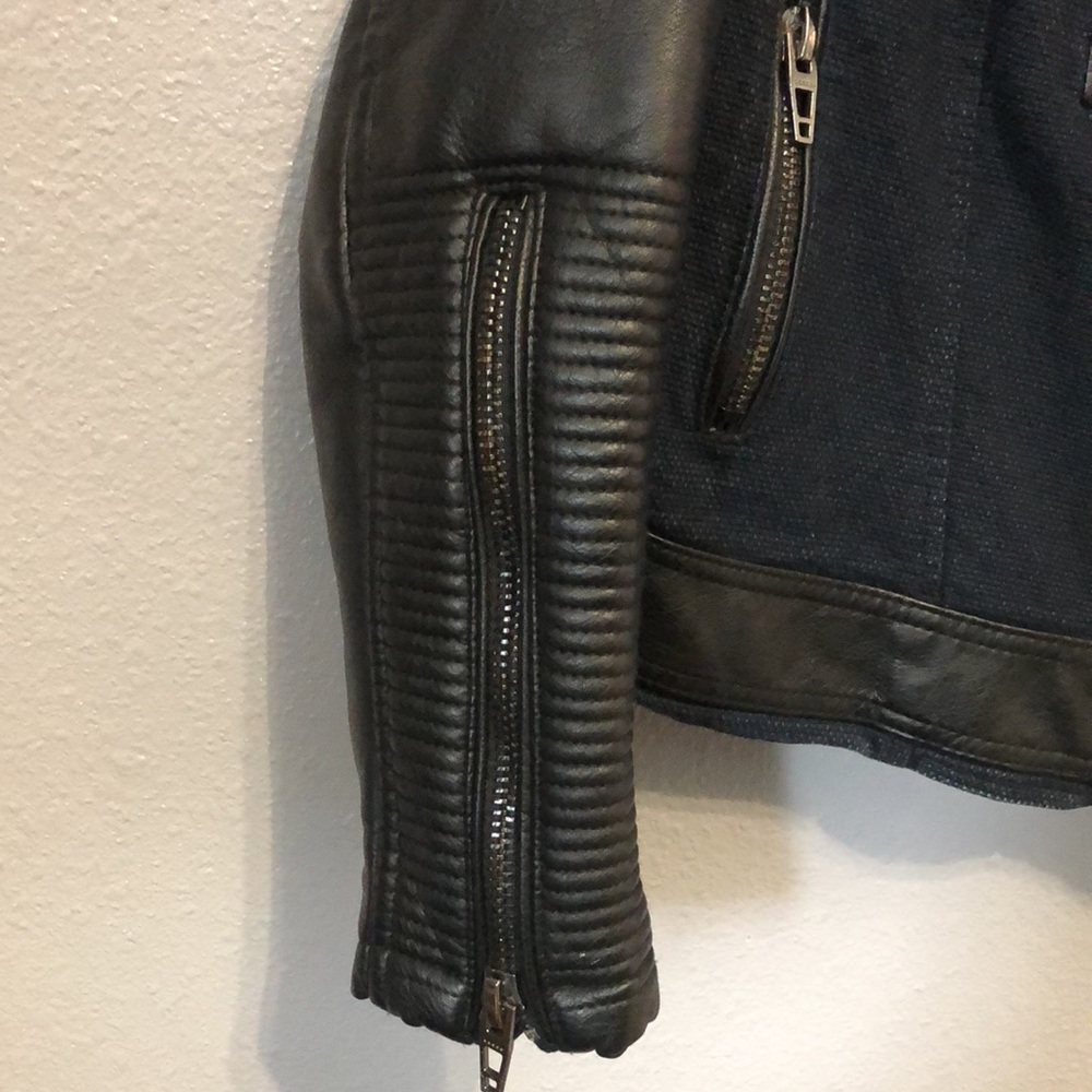 Blank NYC blue black canvas faux leather jacket Women's M biker motorcycle punk - Picture 4 of 16